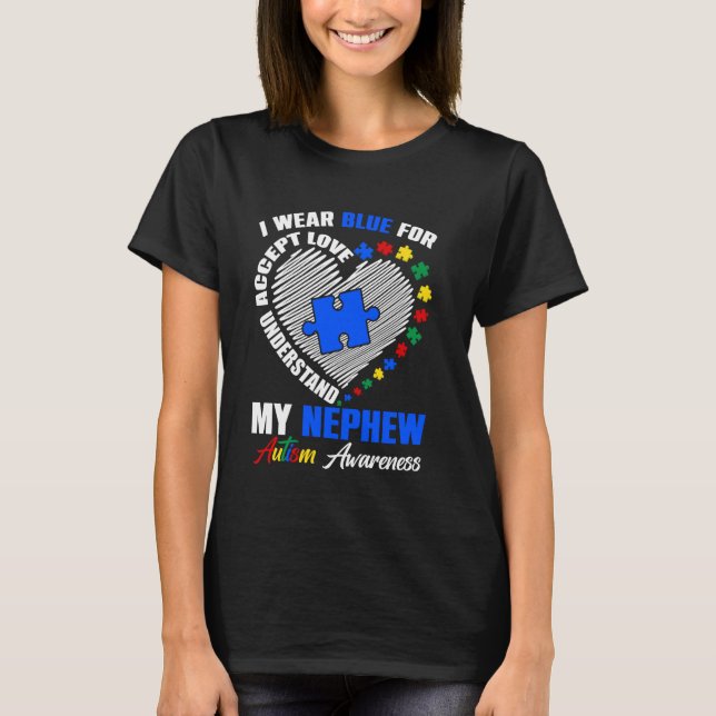 Camiseta Eu Uso Azul Pelo Meu Sobrinho Puzzle de Conscienti (Frente)