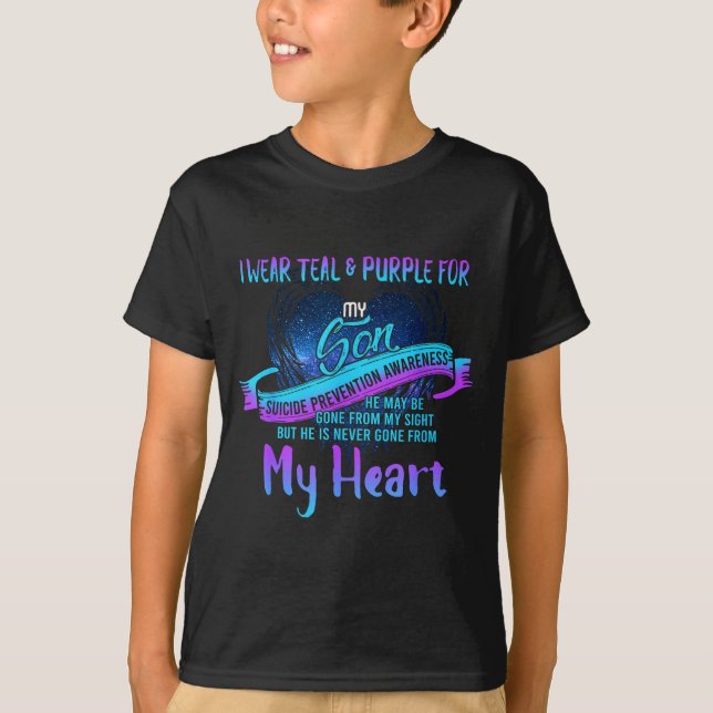Camiseta Eu uso azul-turquesa e roxo para a prevenção do me (Frente)