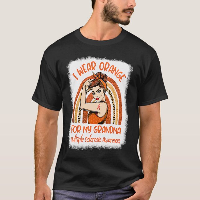 Camiseta Eu Uso Laranja Para a Esclerose Múltipla da Minha  (Frente)