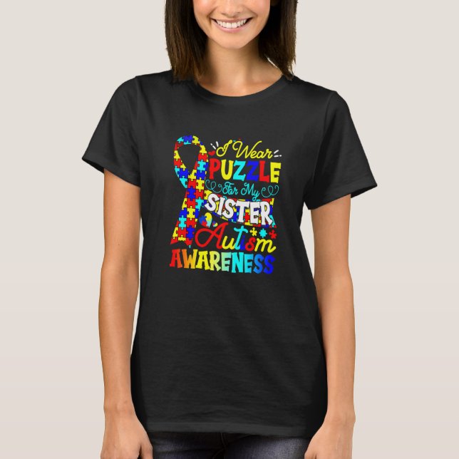 Camiseta Eu Uso Puzzle Para a Minha Irmã Fofa Conscientizaç (Frente)