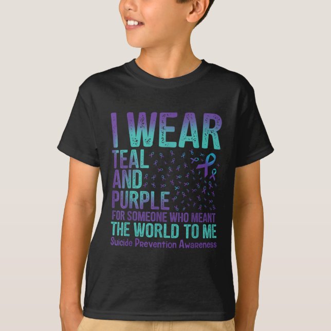 Camiseta Eu Uso Verde-azulado &amp; Roxo Para Prevenção do  (Frente)