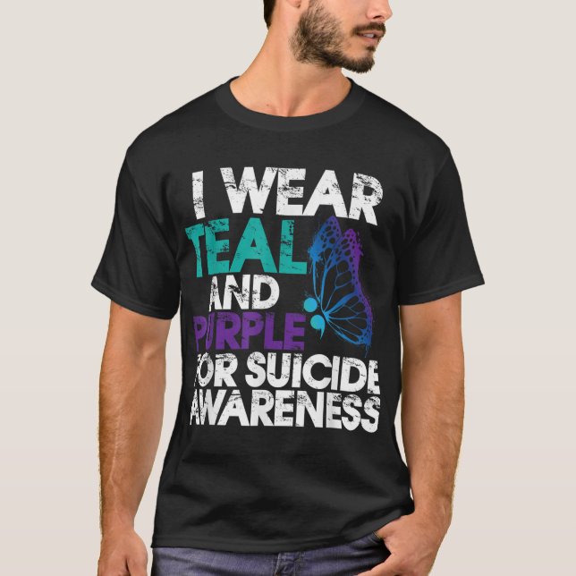 Camiseta Eu Uso Verde Azulado E Roxo Apoio Conscientização  (Frente)