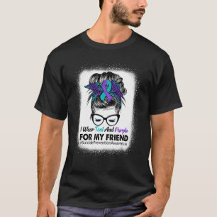 Camiseta Eu Uso Verde Azulado Roxo Para Prevenção de Suicíd