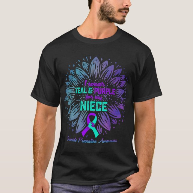 Camiseta Eu Uso Verde Azulado & Violeta Para Prevenção de S (Frente)