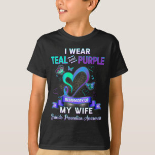 Camiseta Eu Uso Verde Teal Roxo Em Memória Da Minha Esposa 