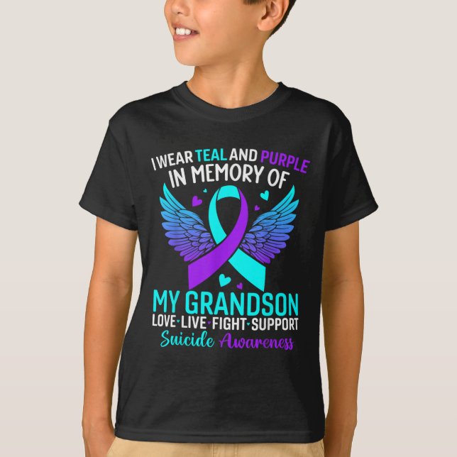 Camiseta Eu Uso Verde Turquesa E Roxo Para a Prevenção do S (Frente)