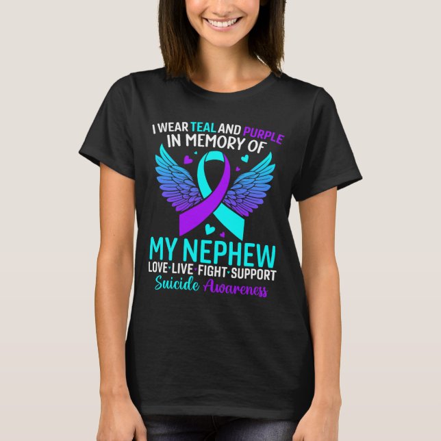 Camiseta Eu Uso Verde Turquesa E Roxo Para a Prevenção Pelo (Frente)