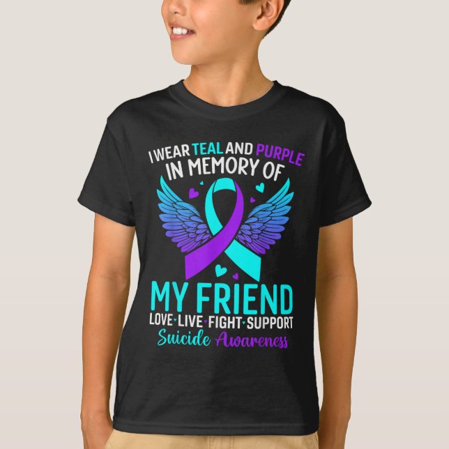 Camiseta Eu Uso Verde Turquesa E Roxo Para Prevenção De Sui (Frente)
