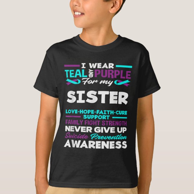 Camiseta Eu Uso Verde Turquesa E Roxo Pela Conscientização  (Frente)