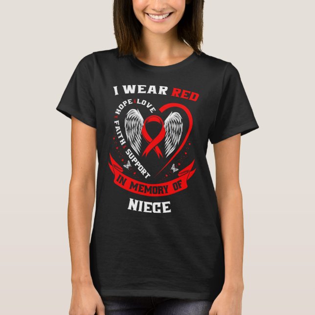 Camiseta Eu Uso Vermelho Em Memória Da Doença Cardíaca Da M (Frente)
