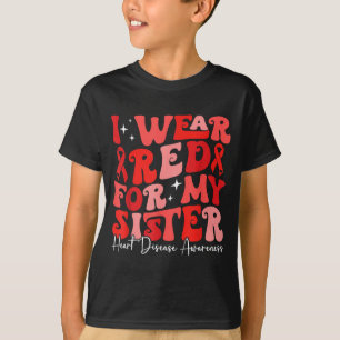 Camiseta Eu Uso Vermelho Para Minha Irmã Retro Chd Coração