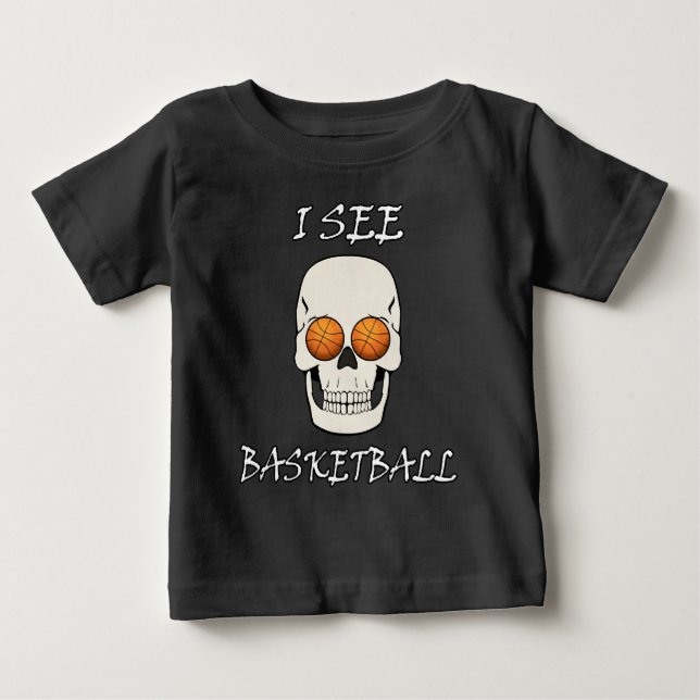 Camiseta Eu Vejo Basquete Crânio Engraçado com Olhos de Bas (Frente)