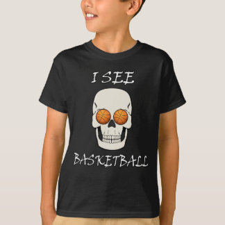 Camiseta Eu Vejo Basquete Crânio Engraçado com Olhos de Bas