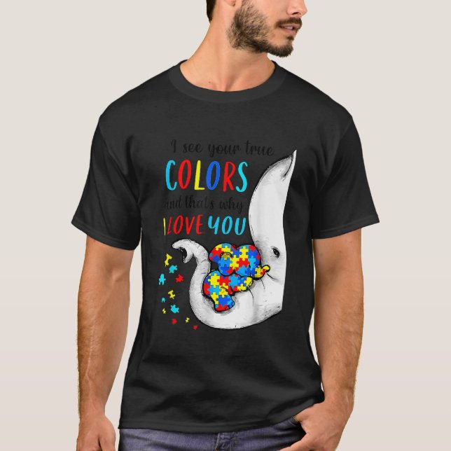 Camiseta Eu Vejo Sua Verdadeira Cores Elefante Autismo Cons (Frente)