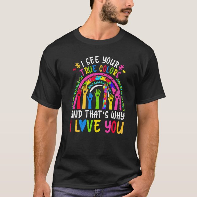 Camiseta Eu Vejo Suas Cores Verdadeiras Peça de Puzzle Cons (Frente)