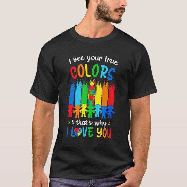 Camiseta Eu Vejo Suas Cores Verdadeiras Puzzle Mês do Autis (Frente)