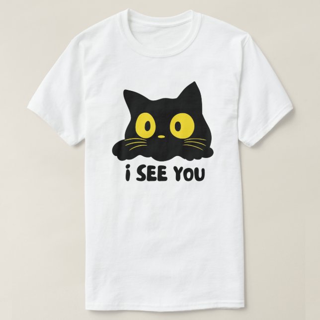 Camiseta Eu Vejo Você Design de Gato Preto (Frente do Design)