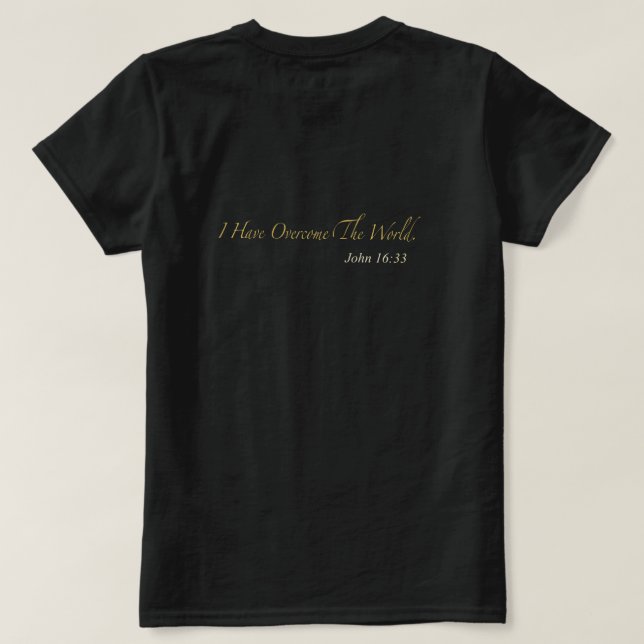 Camiseta Eu Venci o Mundo João 16:33 (Verso do Design)
