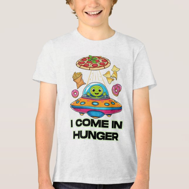 Camiseta Eu Venho com Fome – Design Divertido de Comida Ali (Frente)