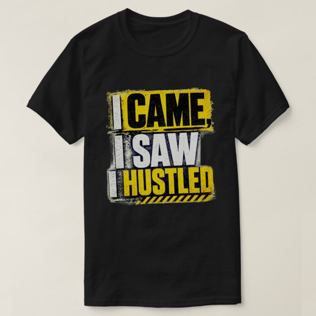 Camiseta Eu Vim Eu Vi Eu Trabalhei Citação Grunge Amarelo (Frente do Design)