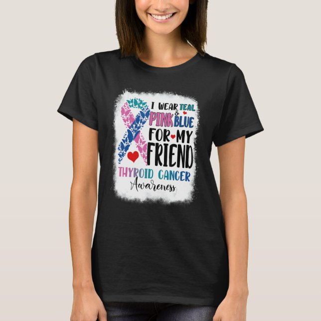 Camiseta Eu Visto a Lua de Consciência da Tiroide Azul-Rosa (Frente)