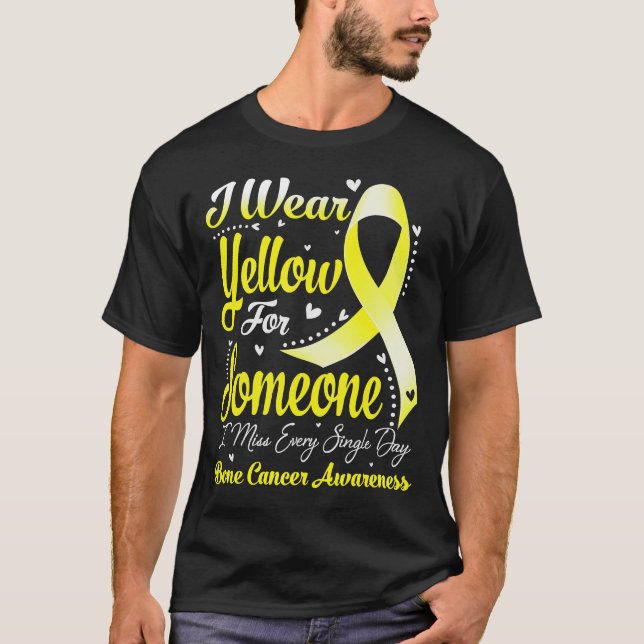 Camiseta Eu Visto Amarelo Para Alguém Conhecer CANCER ÓSSEA (Frente)