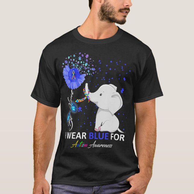Camiseta Eu Visto Autismo Azul Sensibilização Elefante Auti (Frente)