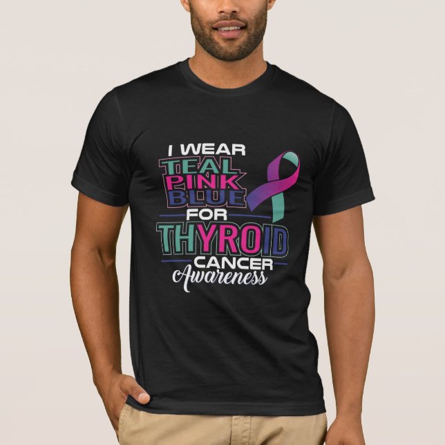 Camiseta Eu Visto Azul Cor-De-Rosa Para Câncer de tiróide (Frente)