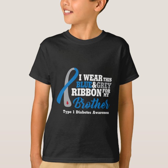 Camiseta Eu Visto Azul E Cinza Para Meu Irmão Diabetes Warr (Frente)