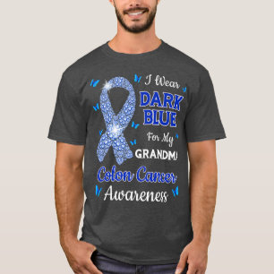 Camiseta Eu Visto Azul Escuro Para Minha Avó Cancer Colon C