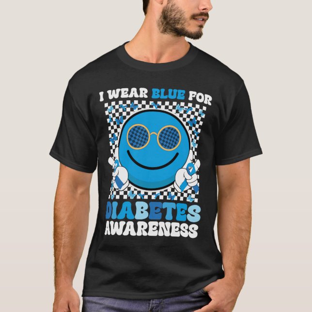 Camiseta Eu Visto Azul Para A Consciência Da Diabetes T1D S (Frente)