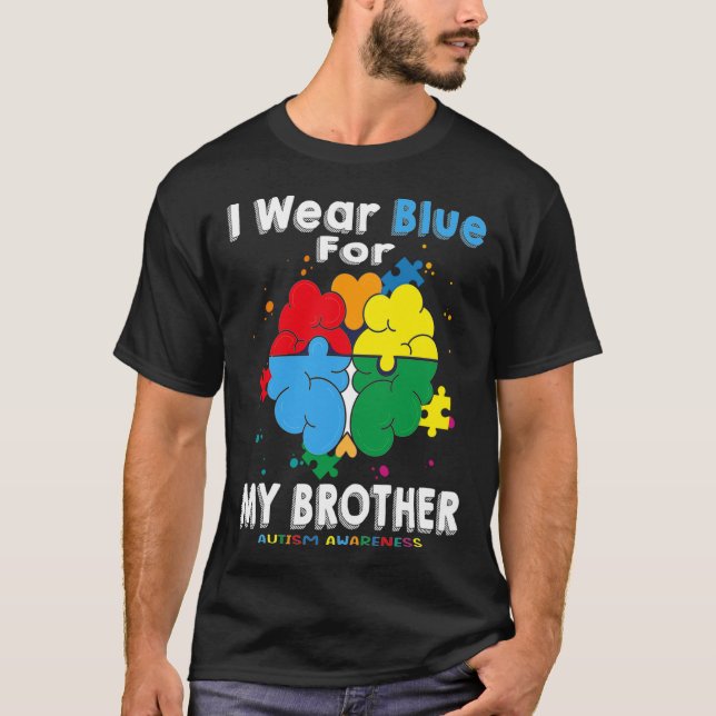 Camiseta Eu Visto Azul Para A Consciência Do Autismo Irmão (Frente)