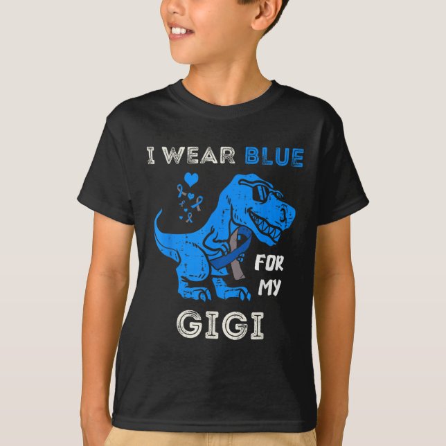 Camiseta Eu Visto Azul Para Meu Gigi T Rex Dino Diabetes Aw (Frente)