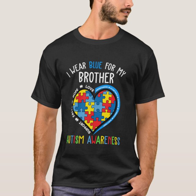 Camiseta Eu Visto Azul Para Meu Irmão Autismo Consciência 1 (Frente)