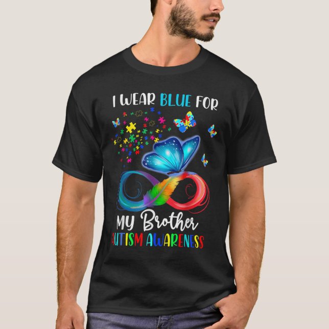 Camiseta Eu Visto Azul Para Meu Irmão Autismo Quebra-cabeça (Frente)