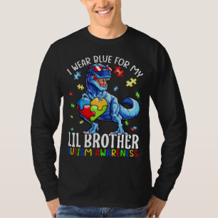 Camiseta Eu Visto Azul Para Meu Irmão Lil Dinossauro Autism