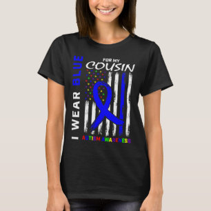 Camiseta Eu Visto Azul Para Meu Primo Autismo Sinalizador D