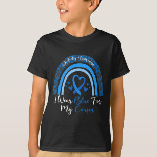 Camiseta Eu Visto Azul Para Meu Primo Rainbow Leopard Diabe