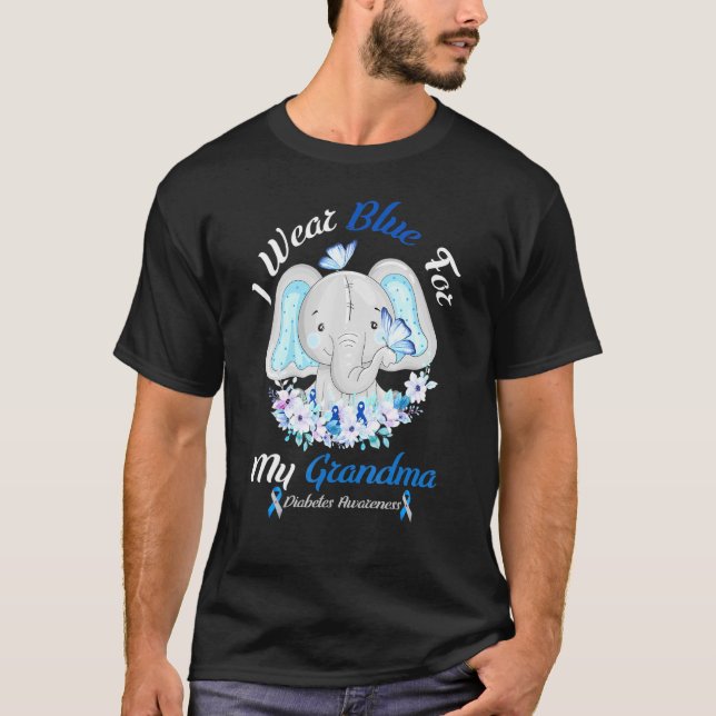 Camiseta Eu Visto Azul Para Minha Avó Elefante Diabetes (Frente)