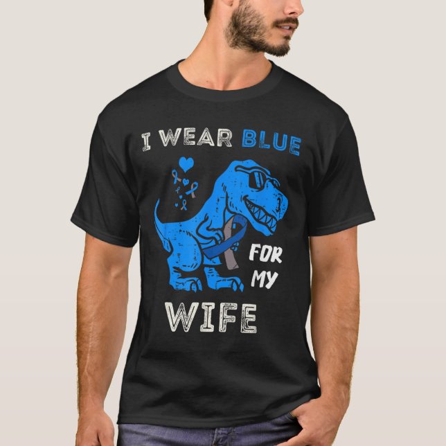 Camiseta Eu Visto Azul Para Minha Esposa T Rex Dino Diabete (Frente)