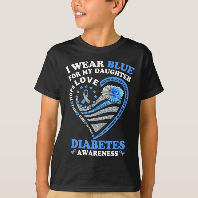 Camiseta Eu Visto Azul Para Minha Filha Diabetes Sensibiliz (Frente)
