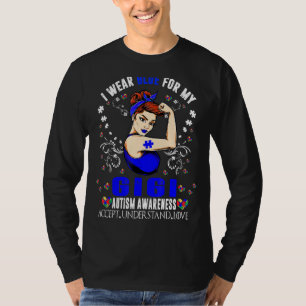 Camiseta Eu Visto Azul Para Minha Gigi Avó Autismo Consciên