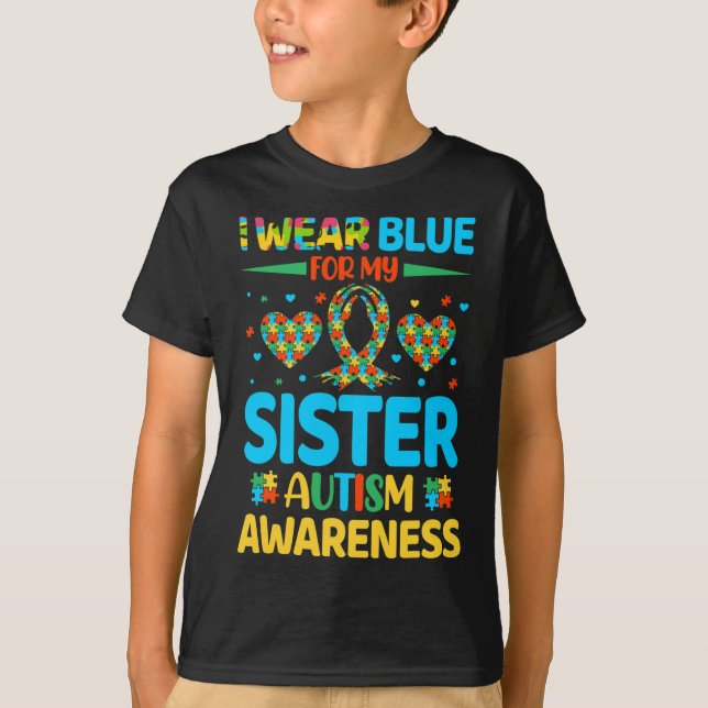 Camiseta Eu Visto Azul Para Minha Irmã Conscientista Autism (Frente)