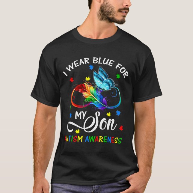 Camiseta Eu Visto Azul Para O Meu Filho Autismo Consciência (Frente)