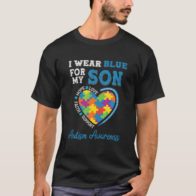Camiseta Eu Visto Azul Para O Meu Filho Autismo Consciência (Frente)
