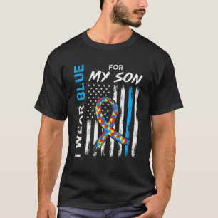 Camiseta Eu Visto Azul Para O Meu Filho Quebra-cabeça de Ba