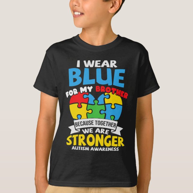 Camiseta Eu Visto Azul Para O Meu Irmão Autismo Sensibiliza (Frente)