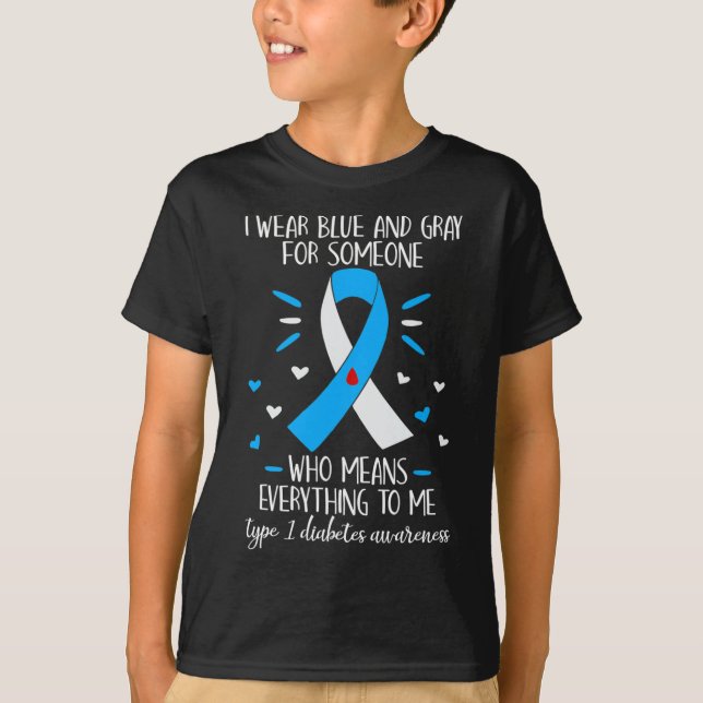 Camiseta Eu Visto Blue e Cinza Tipo 1 Diabetes Consciência  (Frente)