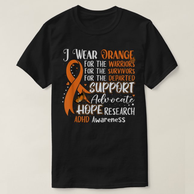Camiseta Eu Visto Borboleta Laranja Suporte a ADHD Awaren (Frente do Design)