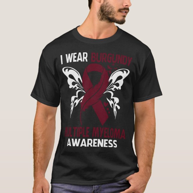 Camiseta Eu Visto Burgundy Por MÚLTIPLA Consciência MYELOMA (Frente)
